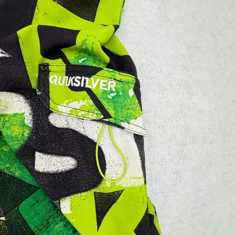 Quiksilver Board Shorts Mens 42 Green Graphic Print Logo Side Pocket Stretch‎